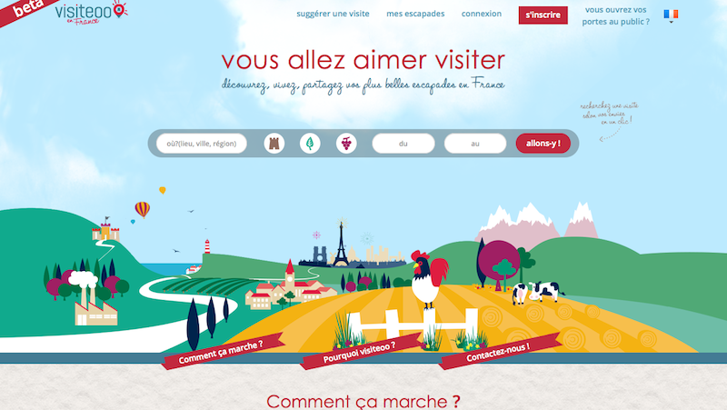 Le site et l’application proposent une sélection d'expériences à vivre et à partager dans des lieux de patrimoine français autour de soi - capture d'écran visiteoo.fr