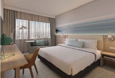 Les 306 chambres et suites de l'hôtel affichent une décoration inspirée du littoral urbain - Photo : Marriott Hotels