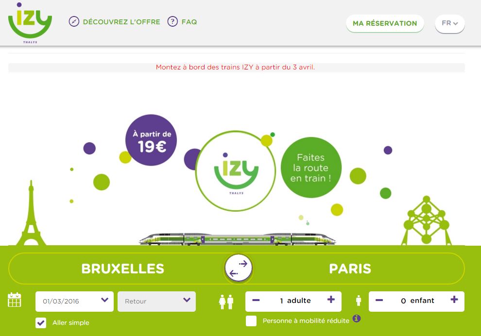 Avec Izy, on peut désormais rejoindre Bruxelles en train pour 19 euros. DR-Izy