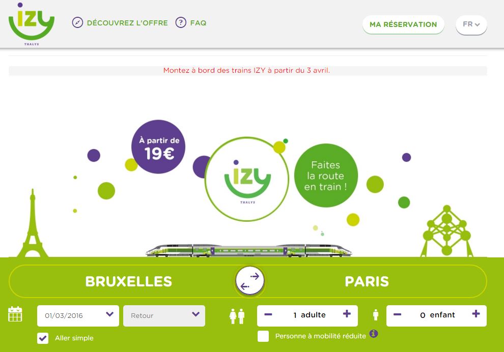 Avec Izy, on peut désormais rejoindre Bruxelles en train pour 19 euros. DR-Izy Avec Izy, on peut désormais rejoindre Bruxelles en train pour 19 euros. DR-Izy
