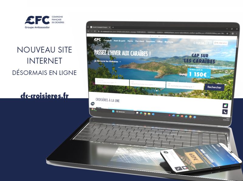 CFC Croisières met en avant une interface modernisée, largement illustrée par de grandes photos et des cartes de navigation - Image CFC Croisières