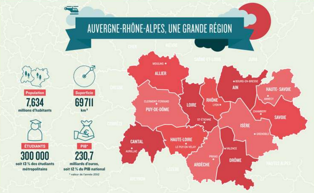 La nouvelle région Auvergne Rhône-Alpes s'étend sur un vaste territoire - Capture d'écran