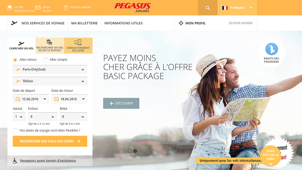 Le nouveau site Internet de Pegasus Airlines s'adapte à tous les écrans sur lesquels il est consulté - Capture d'écran