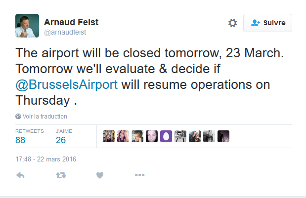 L'aéroport de Bruxelles Zaventem fermé mercredi 23 mars