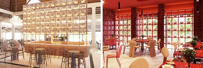 Un lobby bar convivial, ainsi que le nouveau restaurant à la carte mongole, Nomade, du Bahia Principe Grand Punta Cana - Images de synthèse © Bahia Principe Hotels & Resorts