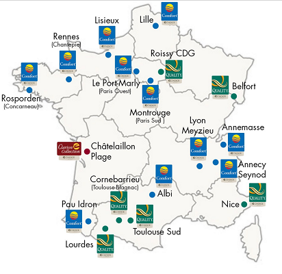 Les ouvertures de Choice Hotels France, en France, en 2015 - DR : Choice Hotels France