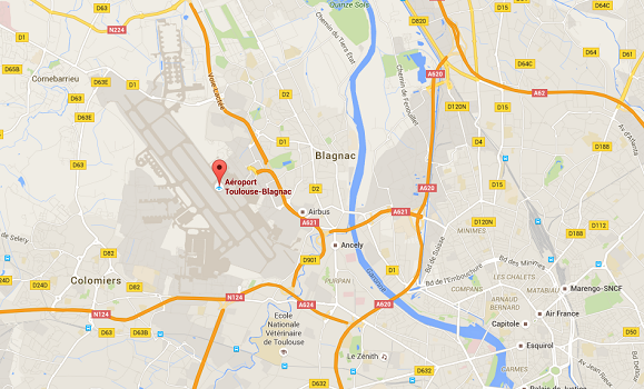 Les taxis bloquent les accès routiers à l'aéroport de Toulouse-Blagnac - DR : Google Maps