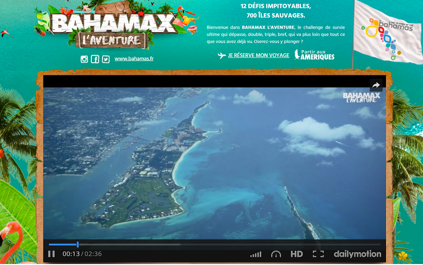 Cette année, l’office du tourisme des Bahamas pousse plus loin encore ‘’l’expérience voyageur’’ en utilisant, en le détournant, le contexte de la téléréalité (c) capture d'écran
