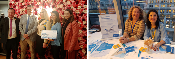 M. Javier Latorre (Pro Ecuador), son Excellence M. le Ministre du Tourisme Mateo Estrella, la gagnante Mme. Angélique Galiffi productrice sur la chaîne Trotters TV, María Garzón attachée commerciale Air Europa et son Excellence l'Ambassadrice Ana María Pesantes © Air Europa