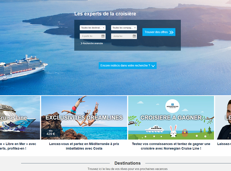 Dreamlines commercialise plus de 25 000 offres de croisières sur son site Internet - Capture d'écran