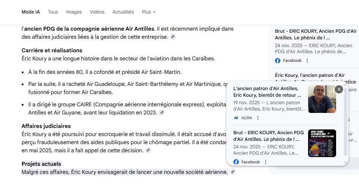 Mode IA par Google - Capture écran