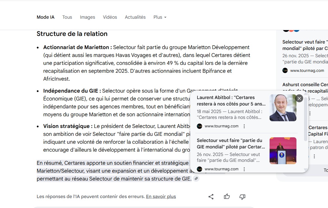 Mode IA par Google - Capture écran