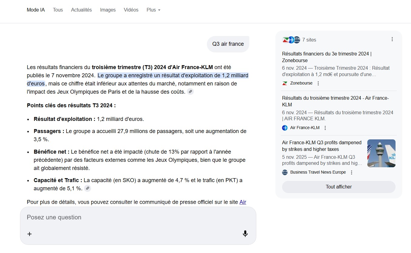 Mode IA par Google - Capture écran