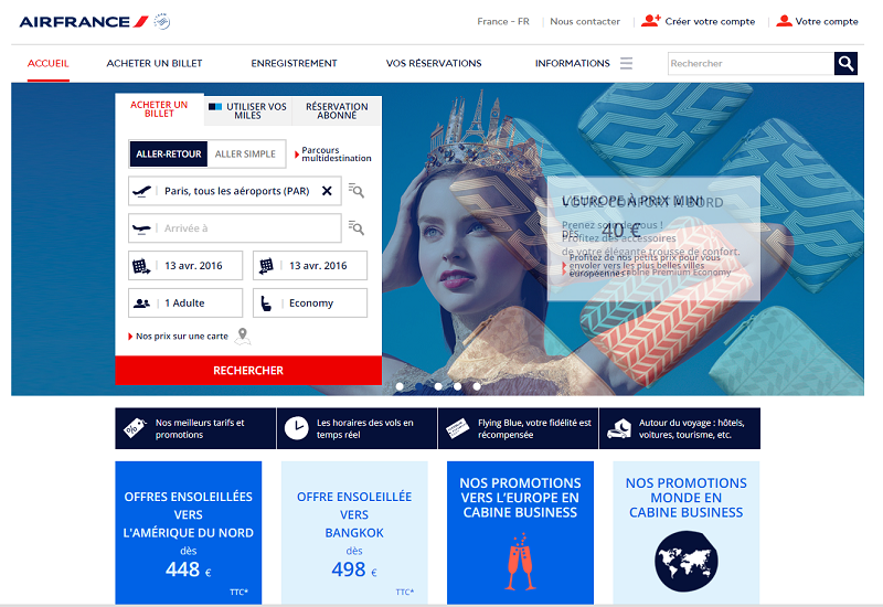 Le site web d'Air France (c) capture d'écran