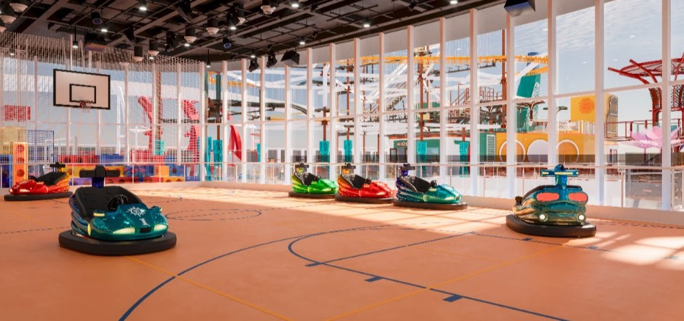 The Clubhouse misera sur une ambiance rétro mêlant jeux d’arcade, LEGO, autos tamponneuses, basketball et roller, avec une évolution des usages entre journée familiale et soirées animées - Photo : MSC Croisières