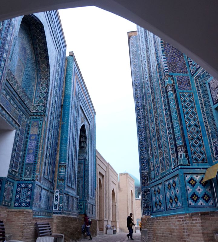 Classé à l'Unesco, l'ensemble de mausolées et mosquées appelé Shah-i-Zinda à Samarcande date en partie des XIV et XVe siècles - Photo : PB