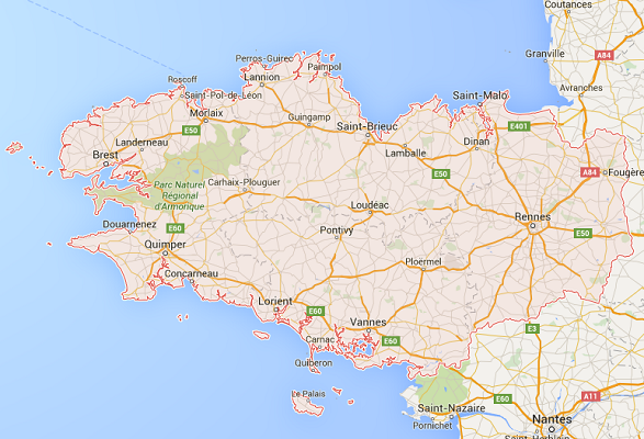 The French are choosing Bretagne for their travels in May 2016 - DR : Google Maps