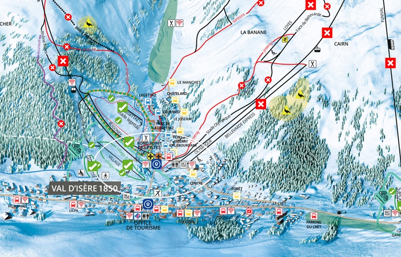 Les quelques pistes ouvertes à Val d'Isère à 11H15 ce jeudi 12 février 2026 - Photo Capture écran