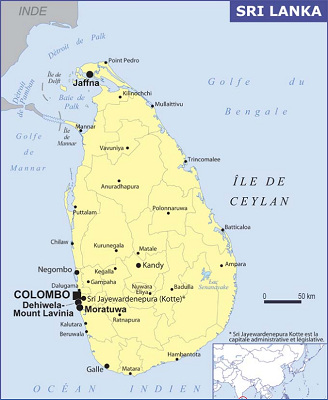 La carte du Sri Lanka dans les Conseils aux Voyageurs du ministère des Affaires étrangères - DR : Conseils aux Voyageurs