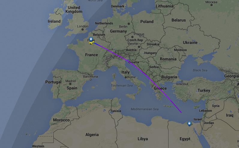 La visualisation du trajet du vol MS804 sur le site flightradar24.com - Capture écran