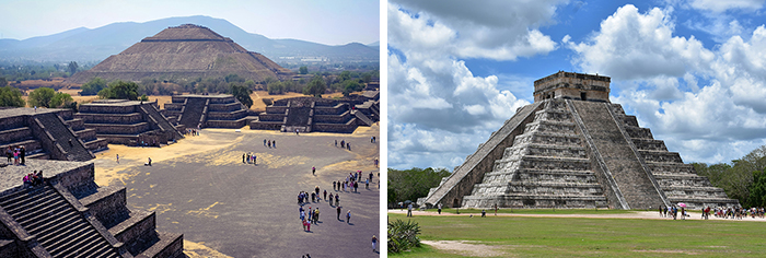 A gauche : Teotihuacan © Edgar Cavazos - Unsplash / A droite : Chichen Itza © Christina Abken - Unsplash