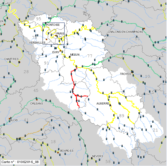 La carte publiée par le Service de Prévision des Crues : Seine moyenne-Yonne-Loing - DR SPC