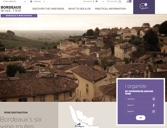 BordeauxWineTrip permet de trouver des informations sur l'oenotourisme en Bordelais mais aussi de réserver des visites et des circuits dans le vignoble - Capture d'écran