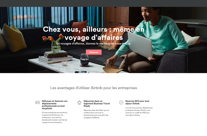 10% des réservations sur Airbnb sont liées au business travel (c) capture Airbnb.fr/business-travel