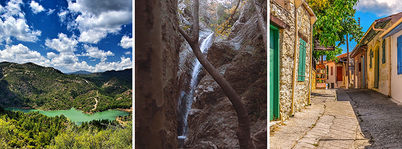 Circuit Chypre francophone : massif du Troodos, cascade et ruelles du village d'Omodos © Creative Tours Cyprus