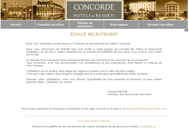 Concorde Hotels : nouvel espace de recrutement en ligne