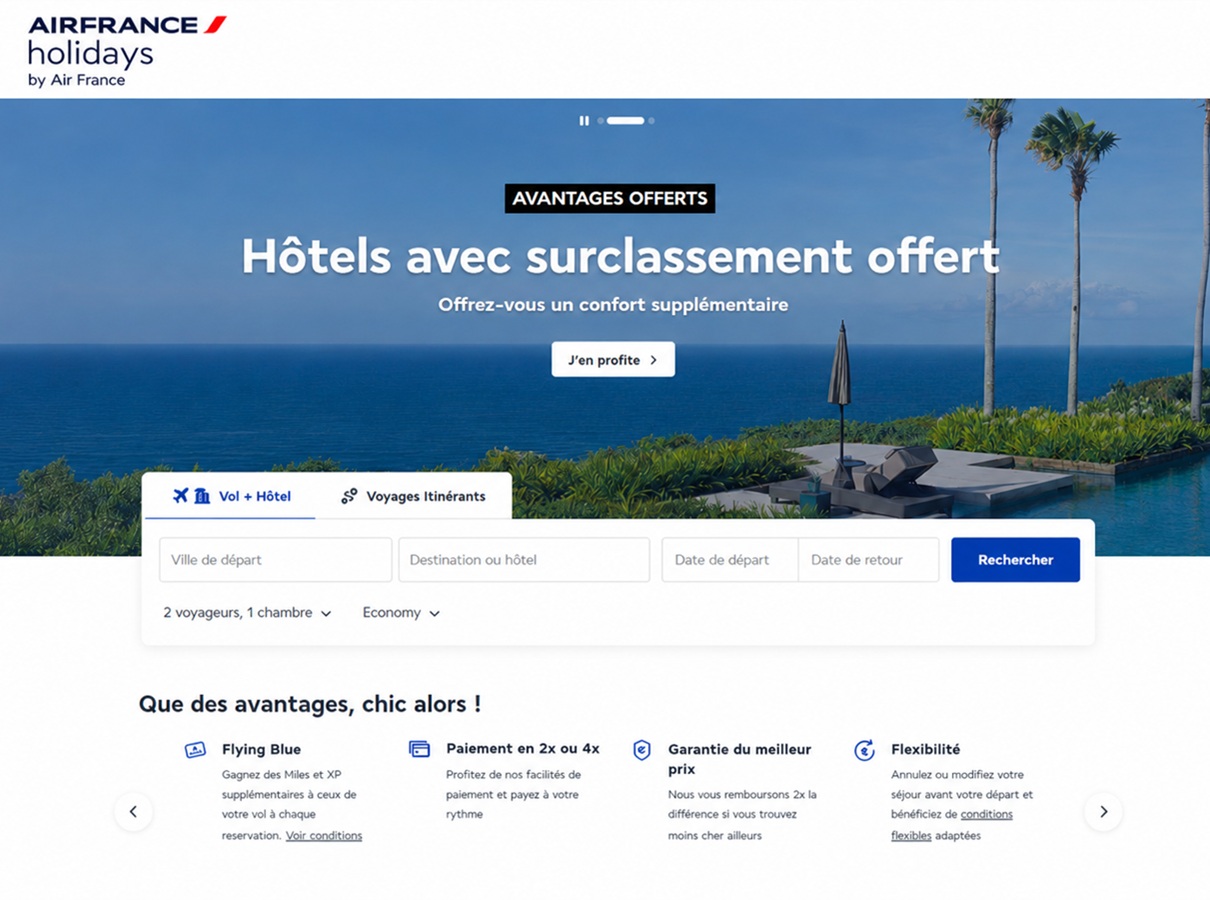 Air France va internaliser son activité de distribution de packages qui était jusque-là géré par PerfectStay - Cpature écran modifiée par l'IA