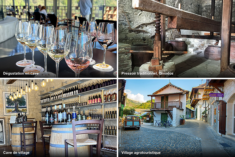 Le terroir chypriote : dégustation en cave, pressoir traditionnel d’Omodos, cave de village et rue d’un village agrotouristique du Troodos © Creative Tours Cyprus