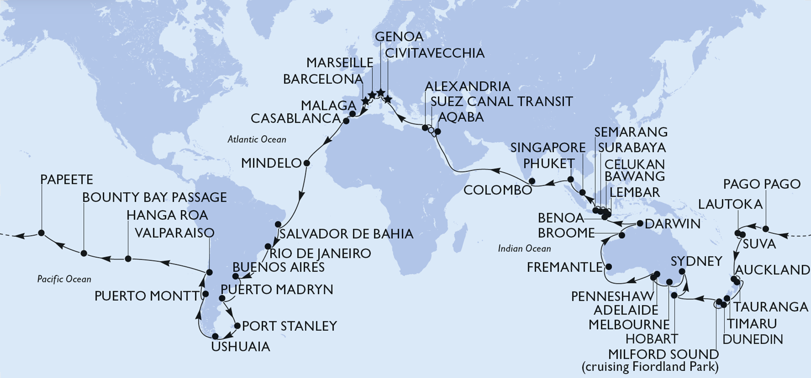 World Cruise Map par MSC Croisières
