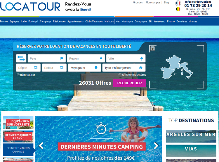 Le site Locatour enregistre 70 % des ventes en France, 25 % en Espagne et 5% réparties entre Portugal et Italie - Capture écran
