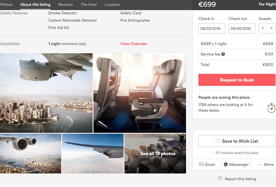 La compagnie aérienne n'hésite pas à trouver de nouvelles idées pour séduire les voyageurs et ainsi brader ses sièges (c) Capture Airbnb.de La compagnie aérienne n'hésite pas à trouver de nouvelles idées pour séduire les voyageurs et ainsi brader ses sièges (c) Capture Airbnb.de