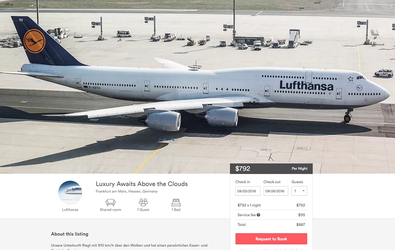 Lufthansa va mettre en vente ses sièges « premium Economy » sur Airbnb. Non, c’est pas une blague, bien que, pour le moment, tout ceci ne concerne que le marché allemand - DR : Capture d'écran Airbnb