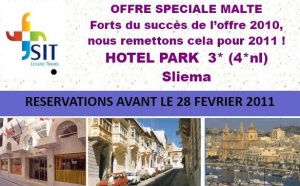 SIT Travel Leisure : Offre spéciale " groupes"  Malte à l'hôtel Park 3* de Sliema
