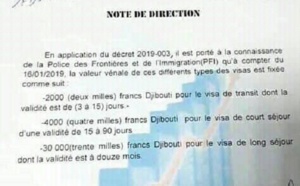 Djibouti: Baisse des frais de visas