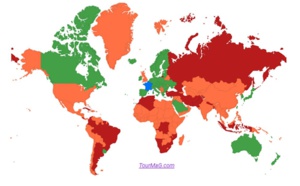 Carte pays : les Etats-Unis et Israël passent du vert au orange