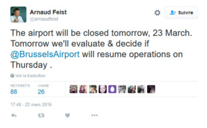 L'aéroport de Bruxelles Zaventem fermé mercredi 23 mars