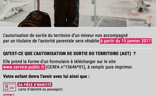 Retour de l'autorisation de sortie du territoire pour les mineurs dès le 15 janvier