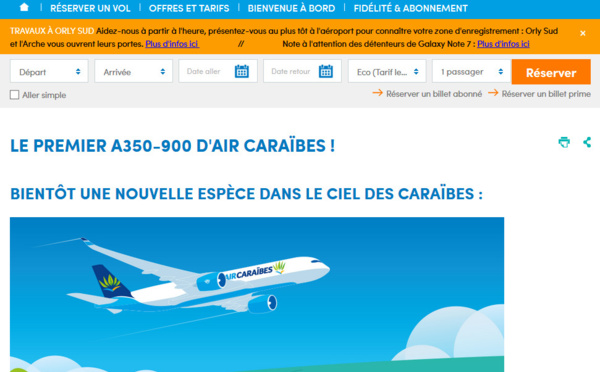 Site web : Air Caraïbes met à l'honneur son nouvel A350-900