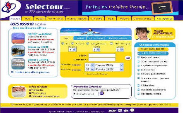 Selectour : 1,6 million d'euros pour les ventes en ligne 2004