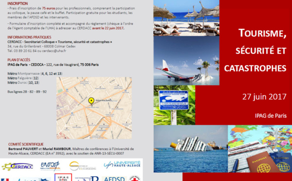 Colloque "Tourisme, sécurité et catastrophes" le 27 juin à Paris