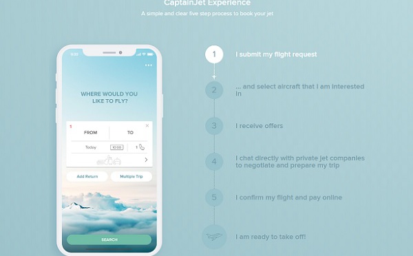CaptainJet propose de réserver des avions privés depuis son application