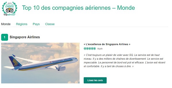 Quelles sont les meilleures compagnies aériennes selon TripAdvisor ?