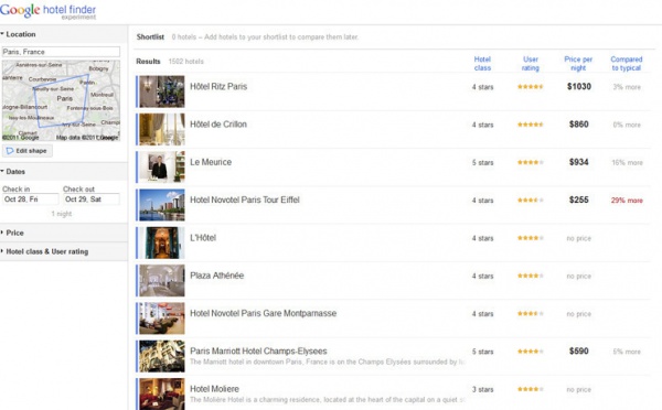 Google Hotel Finder débarque en France
