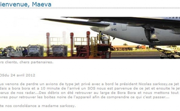 Tahiti : le site de l'aéroport annonce le crash du jet de Nicolas "Sarkosy"