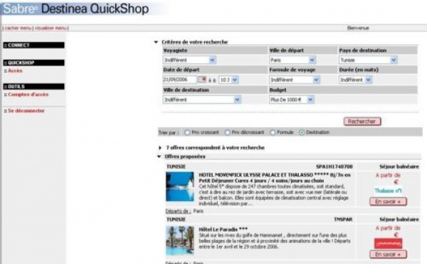 Sabre lance son nouveau portail loisirs Destinea Quickshop