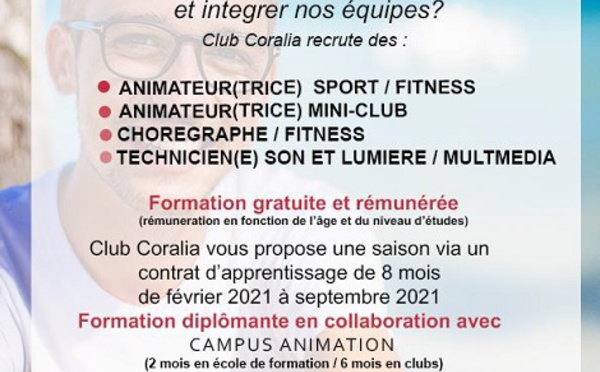 Club Coralia recrute 60 contrats d'apprentissage